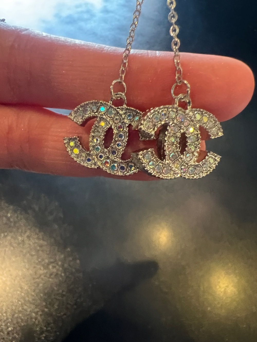 CHANEL silver Tone Crystal CC Drop Earrings with Multicolor Stones - Picture 8 of 12